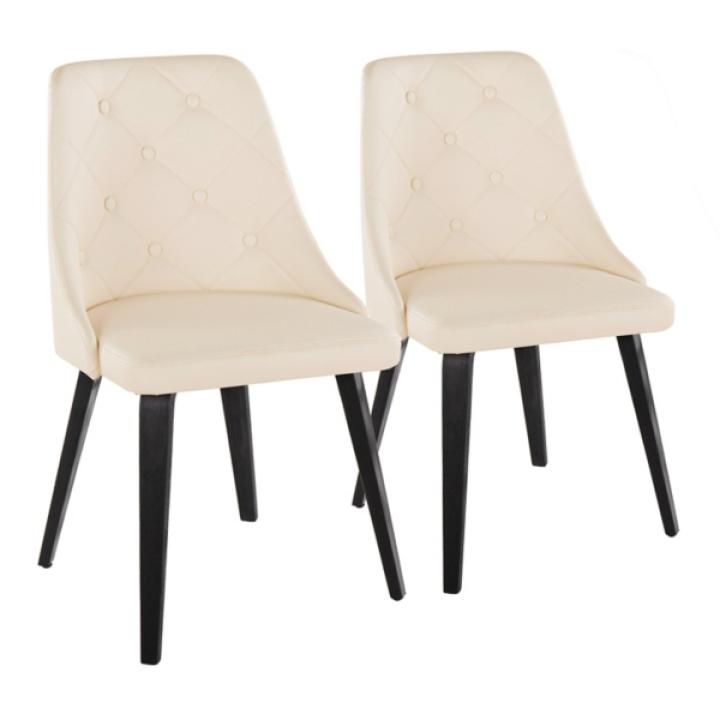 Cream & Black Faux Leather Dining Chairs, Set of 2