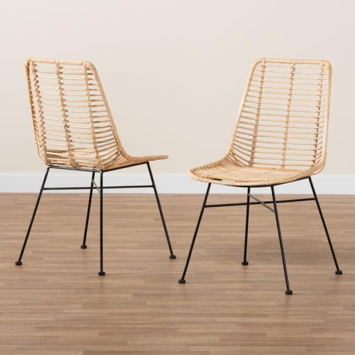 Natural Rattan Manhattan Dining Chairs, Set of 2