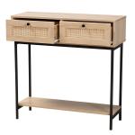 Natural Woven Rattan 2-Drawer Console Table