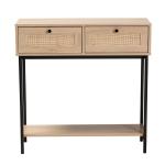 Natural Woven Rattan 2-Drawer Console Table