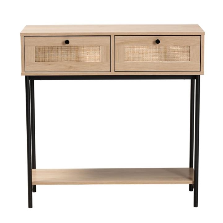 Natural Woven Rattan 2-Drawer Console Table