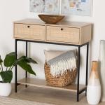 Natural Woven Rattan 2-Drawer Console Table
