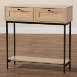 Natural Woven Rattan 2-Drawer Console Table