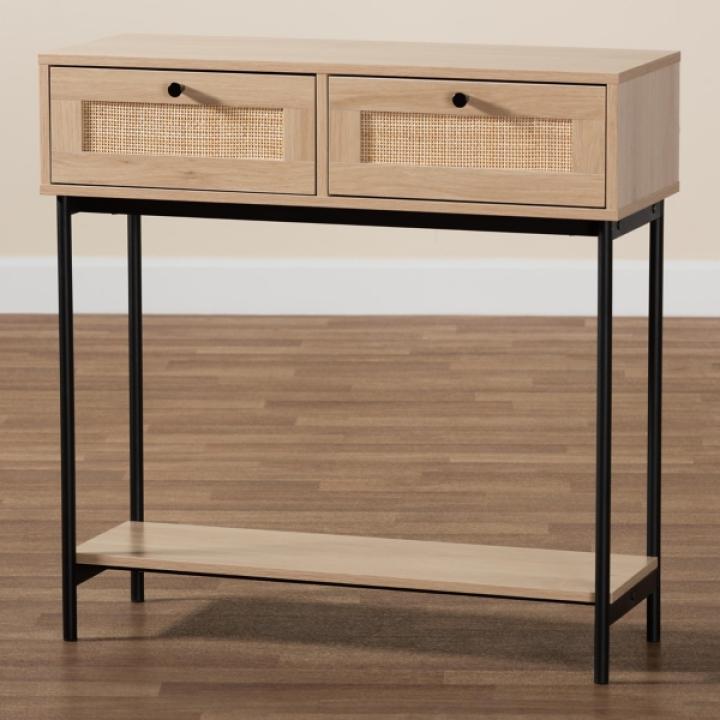 Natural Woven Rattan 2-Drawer Console Table