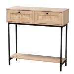 Natural Woven Rattan 2-Drawer Console Table