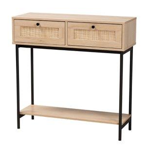 Natural Woven Rattan 2-Drawer Console Table
