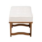 Mid-Century Modern White Boucle Angled Bench