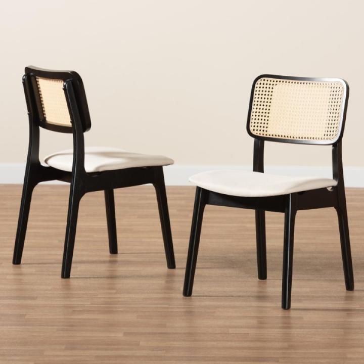 Black & Cream Modern Dining Chairs, Set of 2