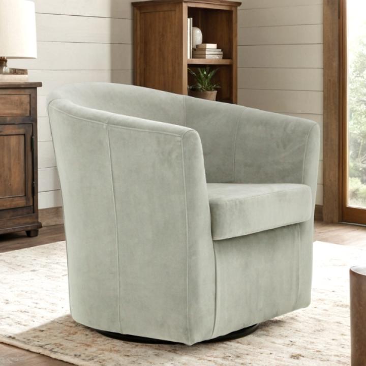Light Gray Swivel Barrel Accent Chair