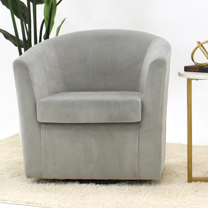 Light Gray Swivel Barrel Accent Chair