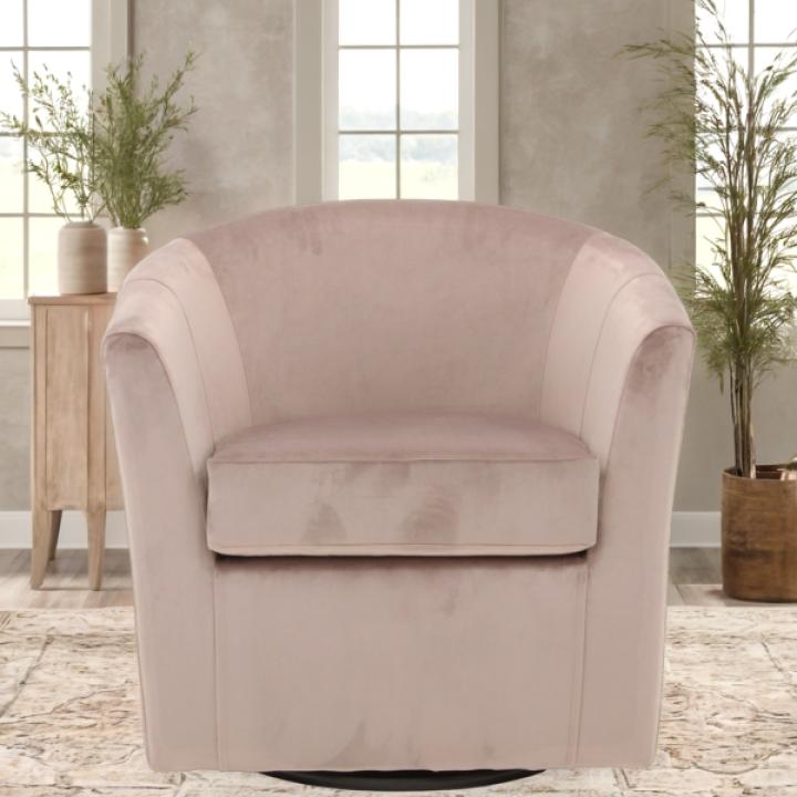Light Pink Swivel Barrel Accent Chair