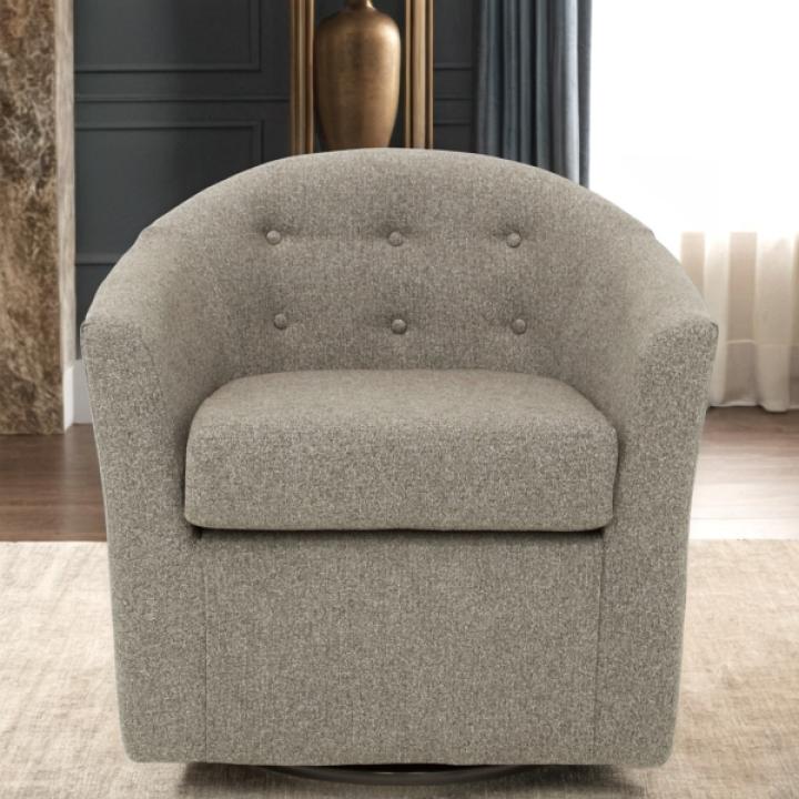 Dark Gray Tufted Swivel Barrel Accent Chair