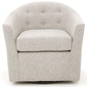 Light Gray Tufted Swivel Barrel Accent Chair