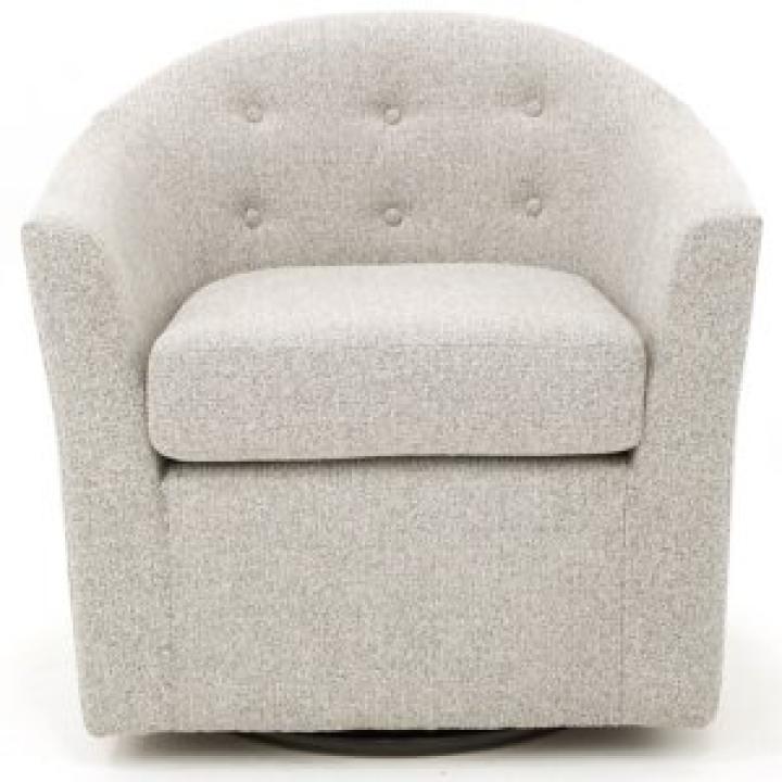 Light Gray Tufted Swivel Barrel Accent Chair