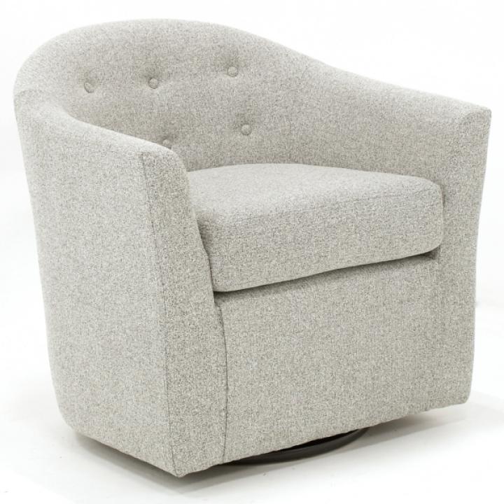 Light Gray Tufted Swivel Barrel Accent Chair