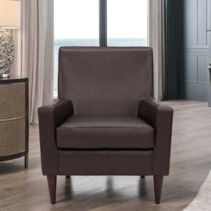 Emma Walnut Faux Leather Accent Chair