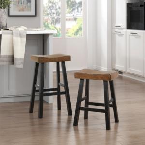 Brown & Black Wood Counter Stools, Set of 2