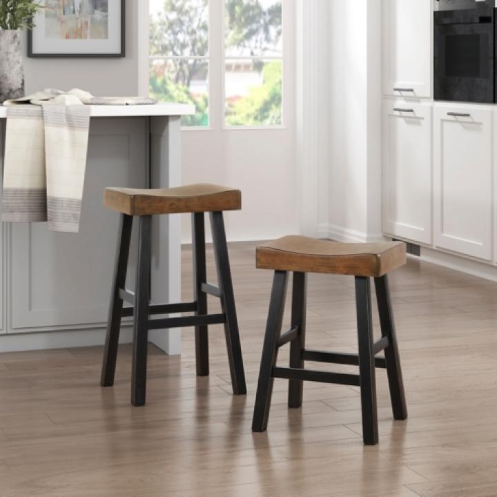 Brown & Black Wood Counter Stools, Set of 2