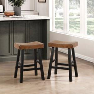 Brown & Black Wood Counter Stools, Set of 2