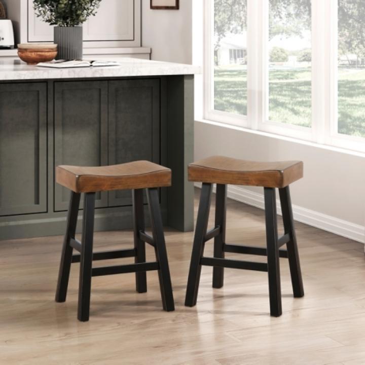 Brown & Black Wood Counter Stools, Set of 2