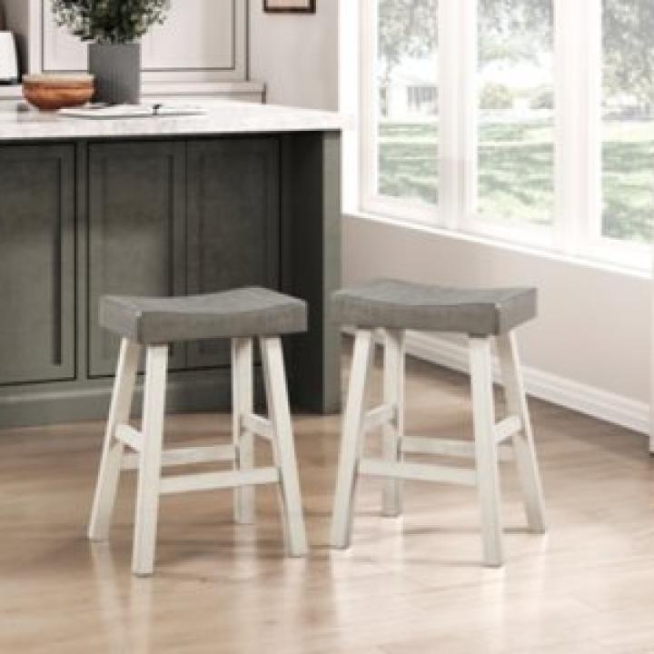 Gray & White Wood Counter Stools, Set of 2