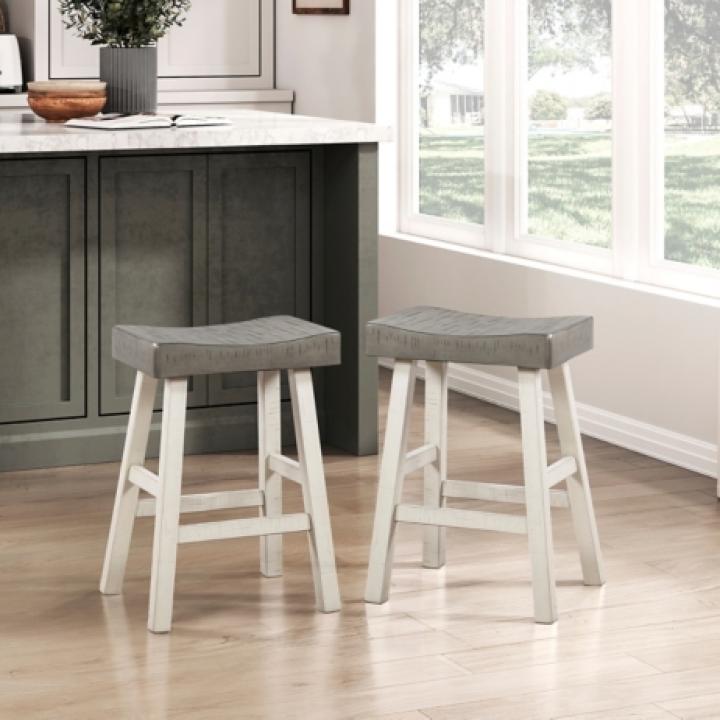 Gray & White Wood Counter Stools, Set of 2