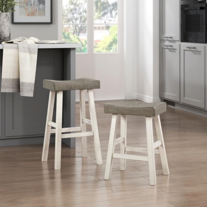Gray & White Wood Counter Stools, Set of 2