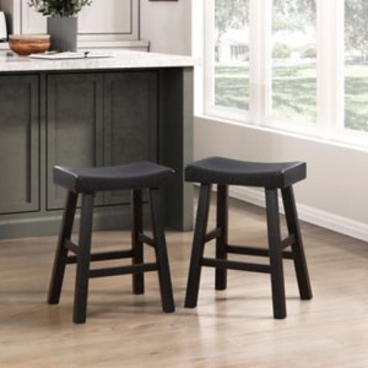 Black Wood Counter Stools, Set of 2