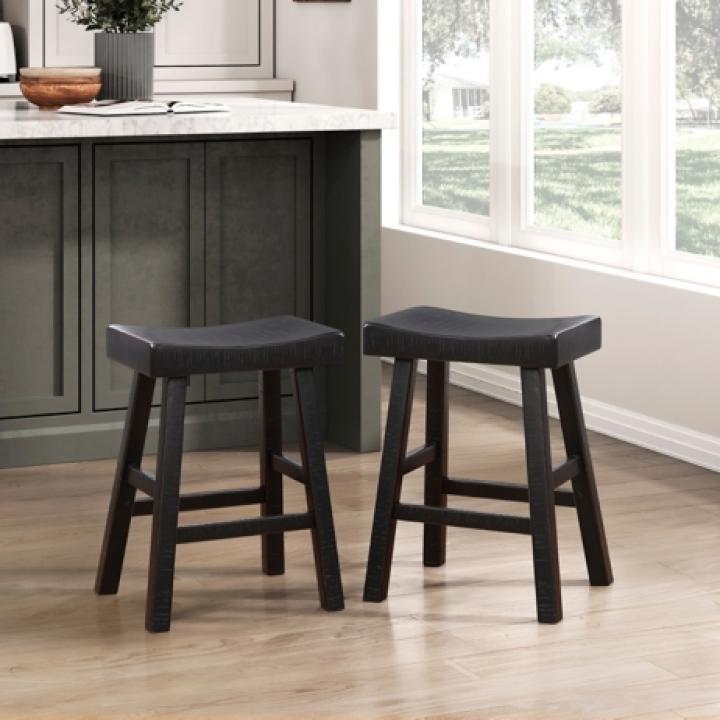 Black Wood Counter Stools, Set of 2