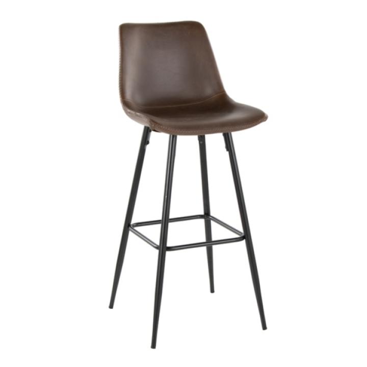 Espresso Faux Leather Metal Bar Stools, Set of 2