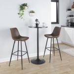 Espresso Faux Leather Metal Bar Stools, Set of 2