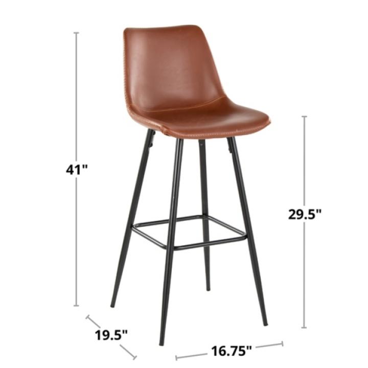 Espresso Faux Leather Metal Bar Stools, Set of 2