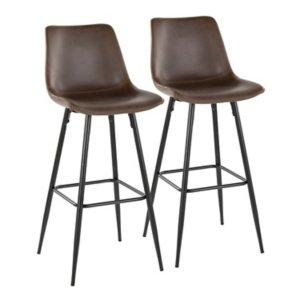 Espresso Faux Leather Metal Bar Stools, Set of 2