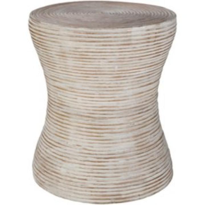 Whitewashed Natural Rattan Accent Table
