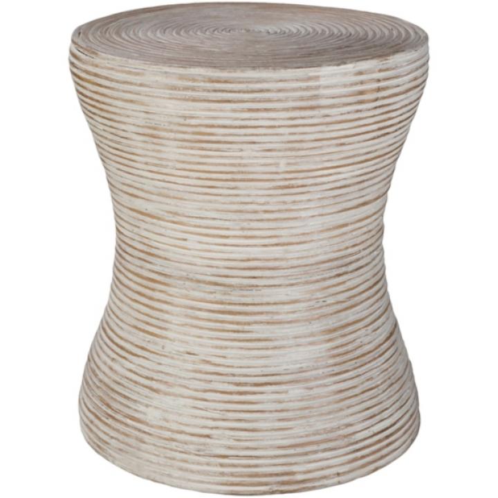Whitewashed Natural Rattan Accent Table