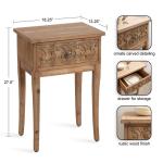 Rustic Brown Ornate Carved Wood Accent Table