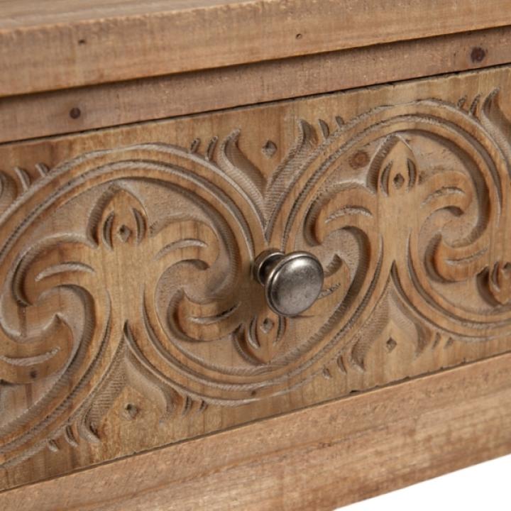 Rustic Brown Ornate Carved Wood Accent Table