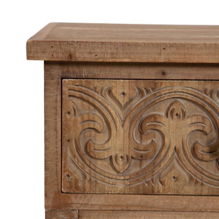 Rustic Brown Ornate Carved Wood Accent Table