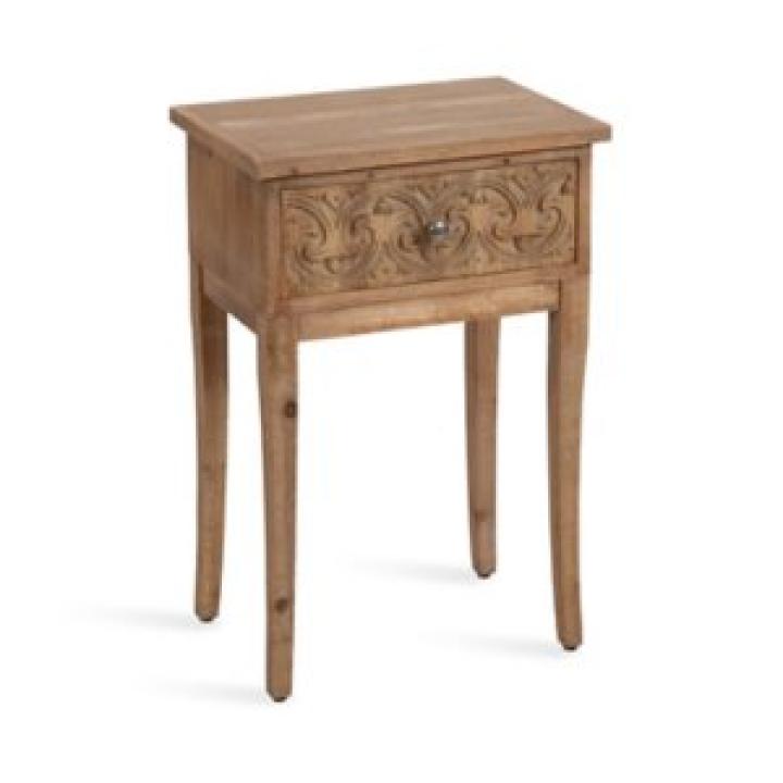 Rustic Brown Ornate Carved Wood Accent Table