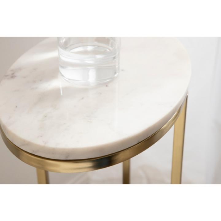 White Marble and Gold Oval C-Shape Accent Table