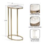 White Marble and Gold Oval C-Shape Accent Table