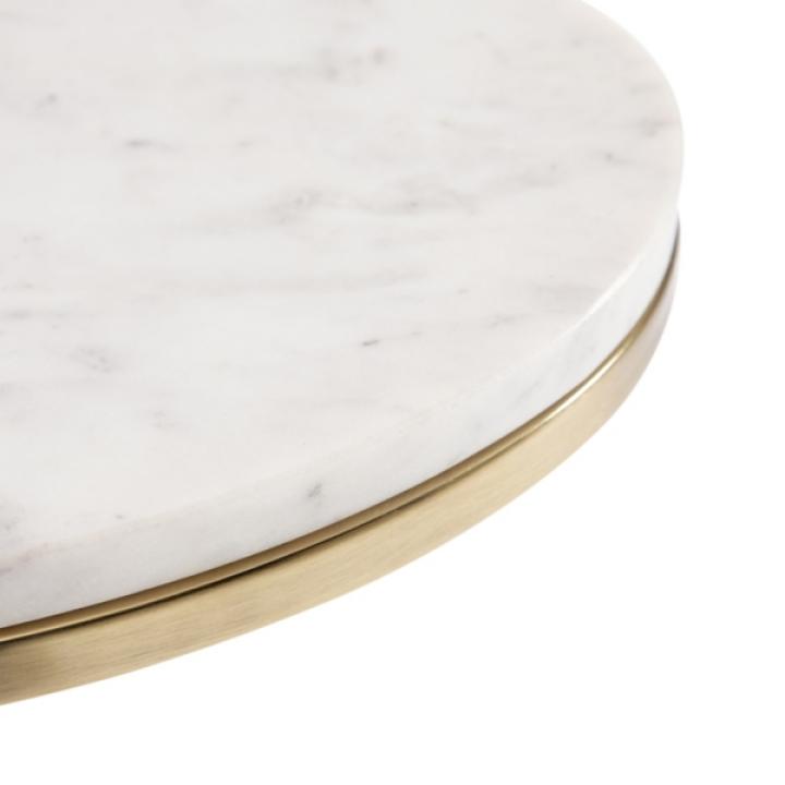 White Marble and Gold Oval C-Shape Accent Table