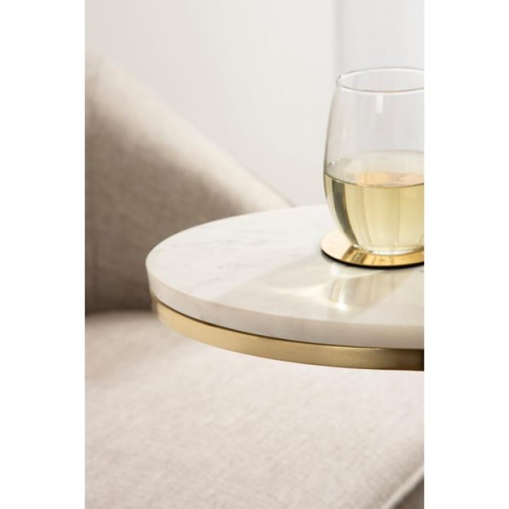White Marble and Gold Oval C-Shape Accent Table