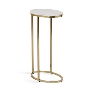 White Marble and Gold Oval C-Shape Accent Table