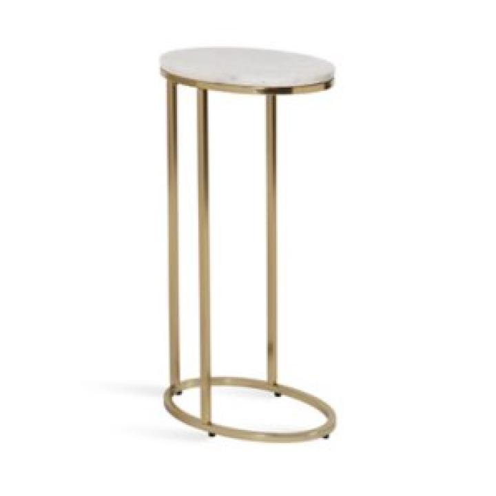 White Marble and Gold Oval C-Shape Accent Table