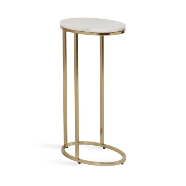 White Marble and Gold Oval C-Shape Accent Table