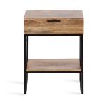 Natural Wood Black Metal Accent Table
