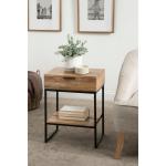 Natural Wood Black Metal Accent Table