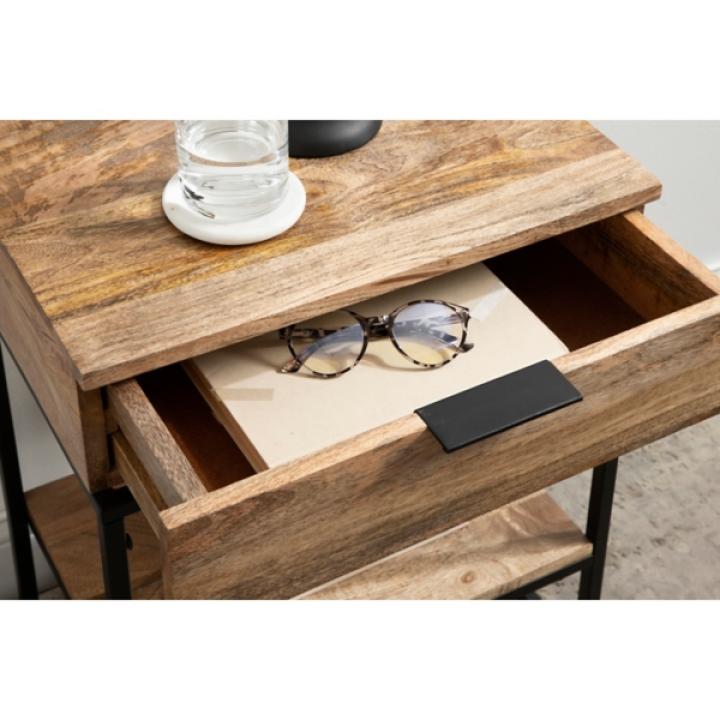 Natural Wood Black Metal Accent Table