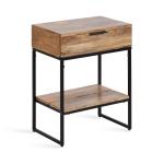 Natural Wood Black Metal Accent Table